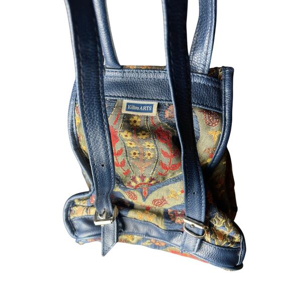 Hippie Boho handwoven nubuck leather Kilim Arts backpack Turkish-made Navy Olive - Picture 2 of 7